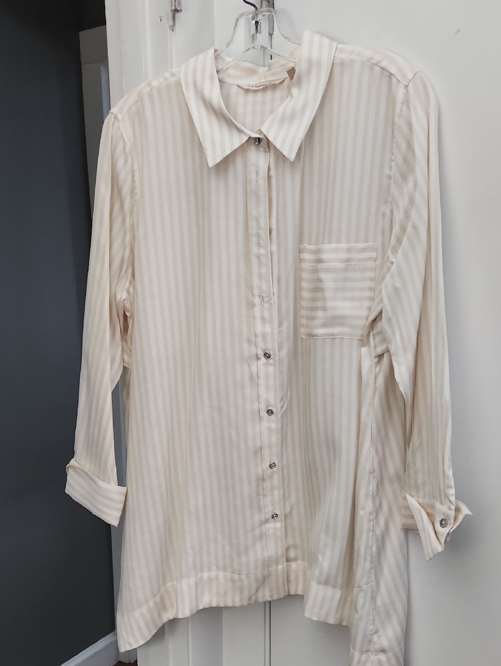 Soft Surroundings Tan and White Striped Blouse - NWOT